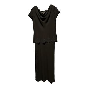 NWT S.L. Fashions black embellished dress cowl neck and short sleeves size 12